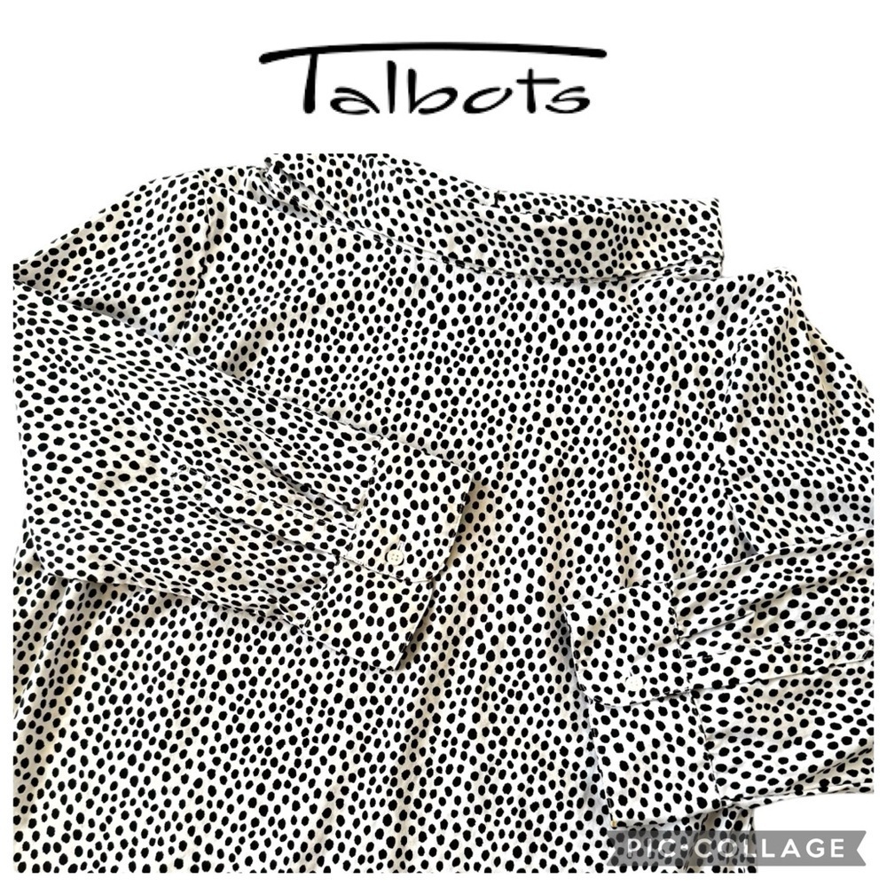 Talbots boat neck black white polka dots 3/4 sleeves blouse top size small